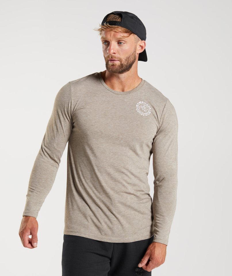 Men\'s Gymshark Legacy Long Sleeve T-Shirts Grey | NZ 9QXLCG